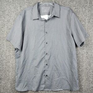 Perry Ellis Button Down Shirt Mens XXL Black White Slim Fit Stretch Geometric